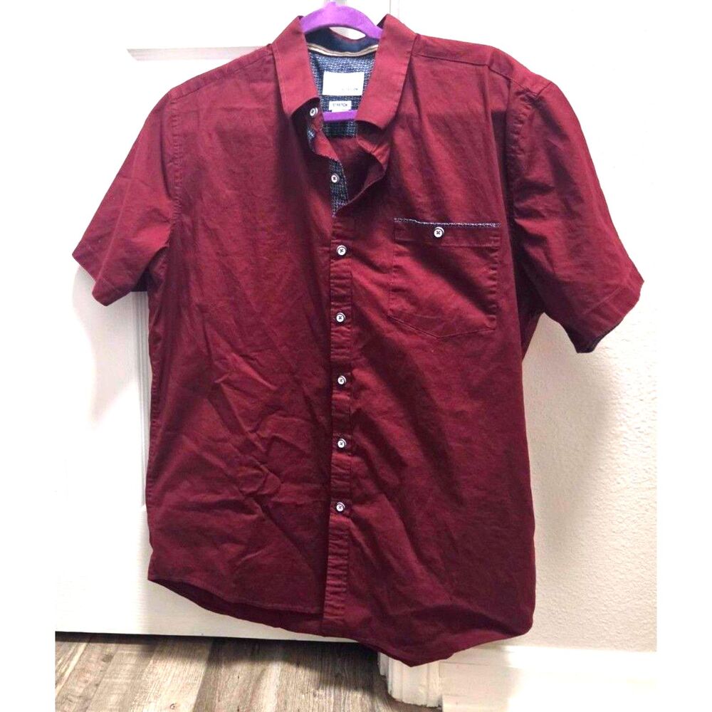 Craft & Flow Burgundy Wine Short Sleeve Stretch Button Up Shirt Men's L